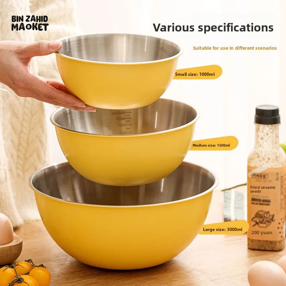 STAINLESS STEEL BAKING & MIXING BOWLS – FOOD GRADE KITCHEN SET WITH SCALE MARKINGS KOREAN INS STYLE SALAD & EGG BEATING