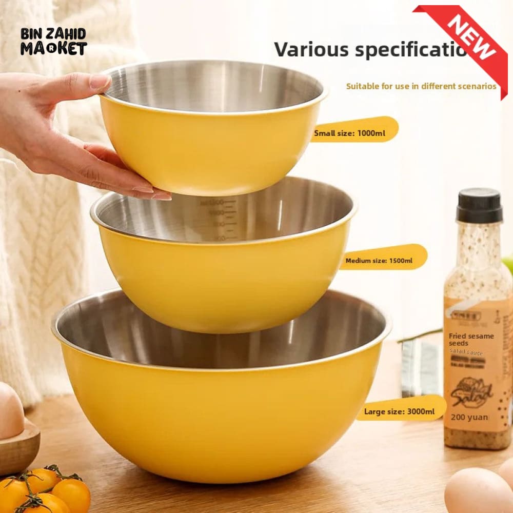 STAINLESS STEEL BAKING & MIXING BOWLS – FOOD GRADE KITCHEN SET WITH SCALE MARKINGS KOREAN INS STYLE SALAD & EGG BEATING