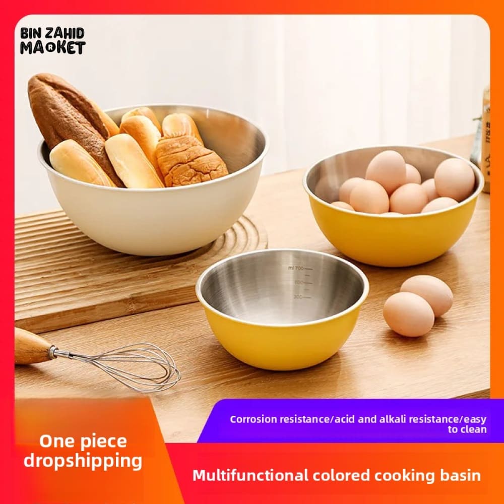 STAINLESS STEEL BAKING & MIXING BOWLS – FOOD GRADE KITCHEN SET WITH SCALE MARKINGS KOREAN INS STYLE SALAD & EGG BEATING
