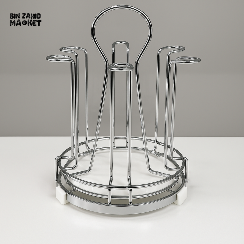 STAINLESS STEEL BATHROOM ORGANIZER RACK MULTIPURPOSE CUP & TUMBLER HOLDER STAND SPACE-SAVING DRYING SHELF