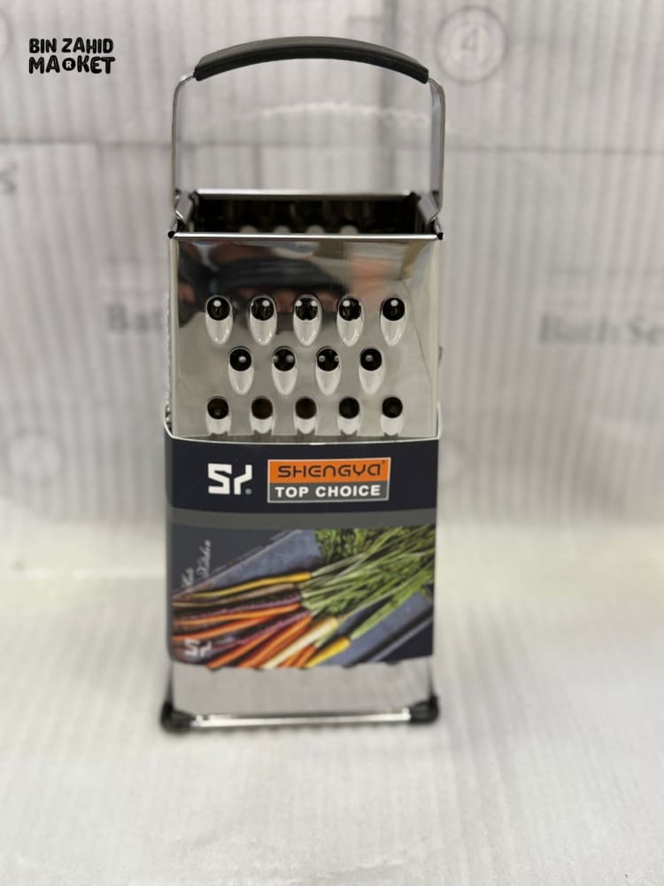 STAINLESS STEEL BOX GRATER WITH HANDLE – 4-SIDED KITCHEN SHREDDER NON-SLIP BASE