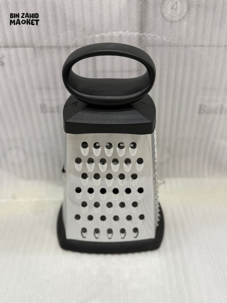 STAINLESS STEEL BOX GRATER WITH OVAL HANDLE – 4-SIDED KITCHEN SHREDDER NON-SLIP BASE