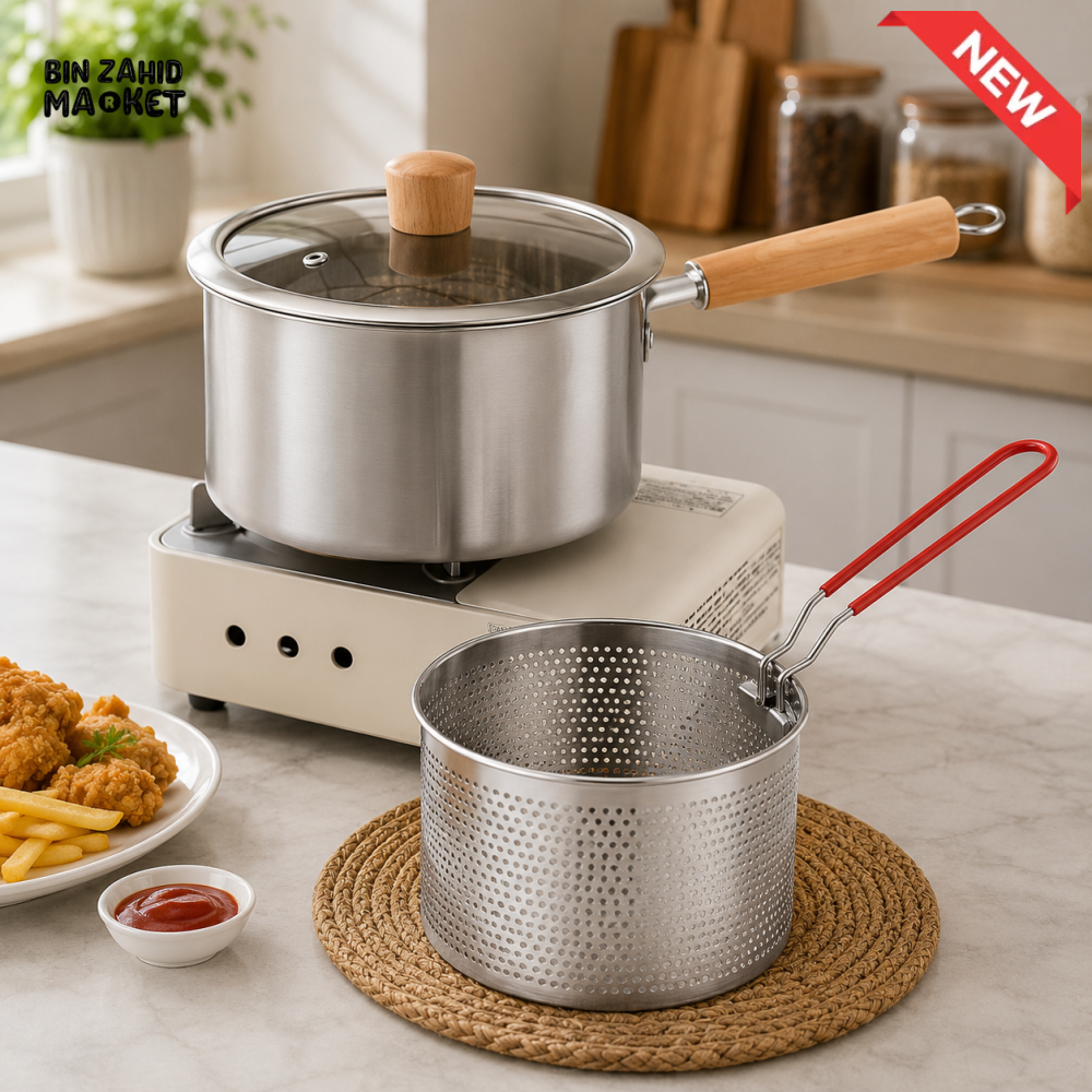 STAINLESS STEEL DEEP FRY POT WITH FRYING BASKET