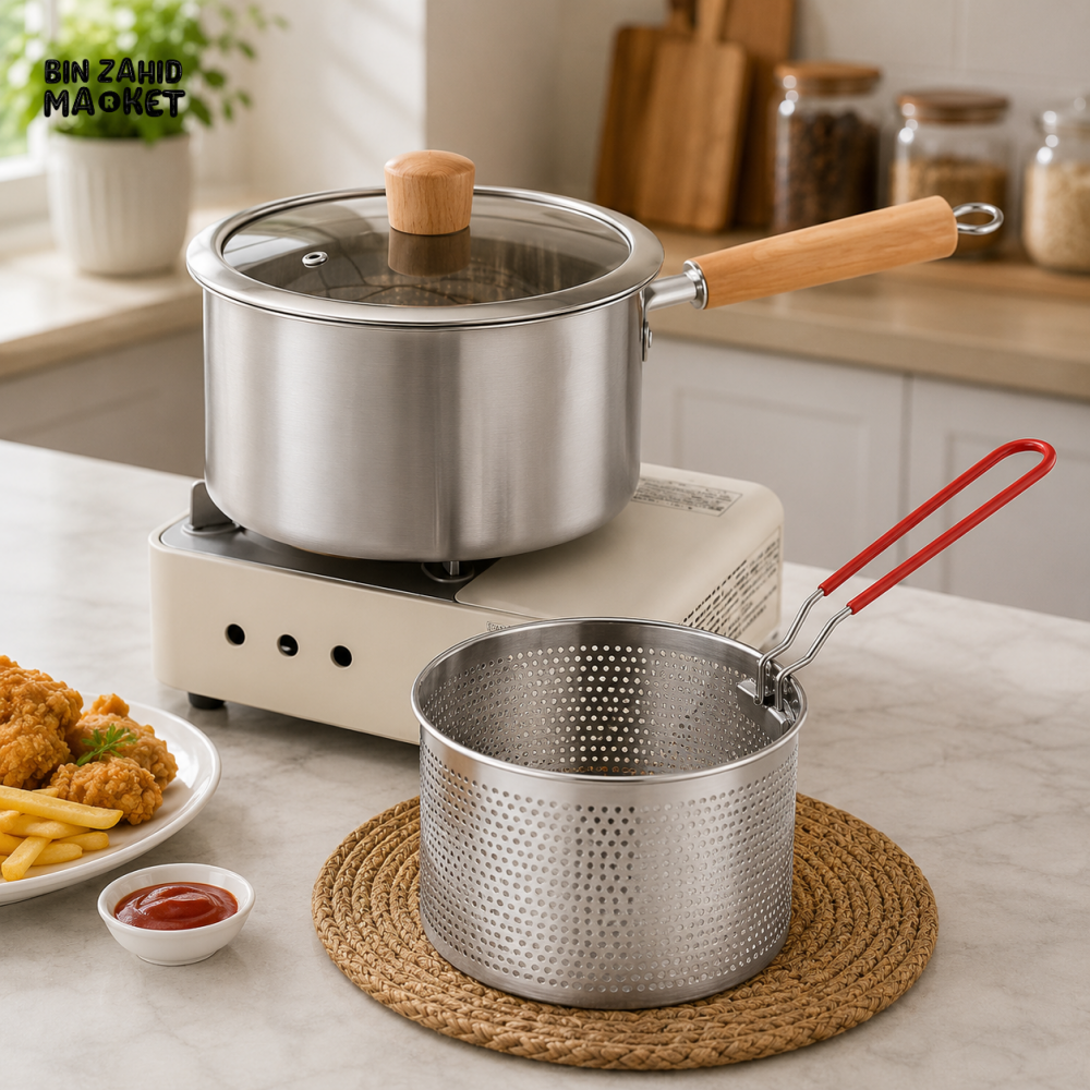 STAINLESS STEEL DEEP FRY POT WITH FRYING BASKET