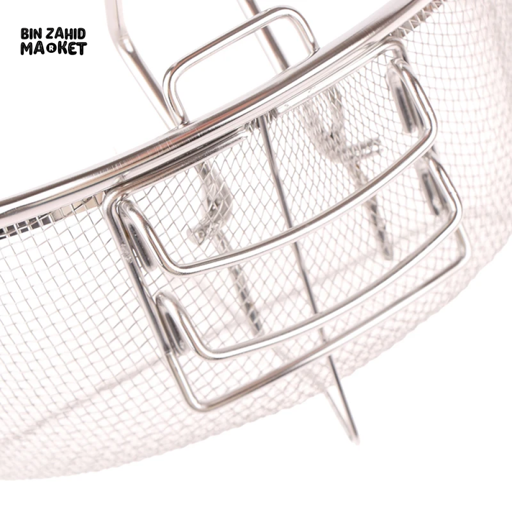 STAINLESS STEEL FRENCH FRY STRAINER BASKET – ROUND DEEP FRY MESH WITH HANDLE