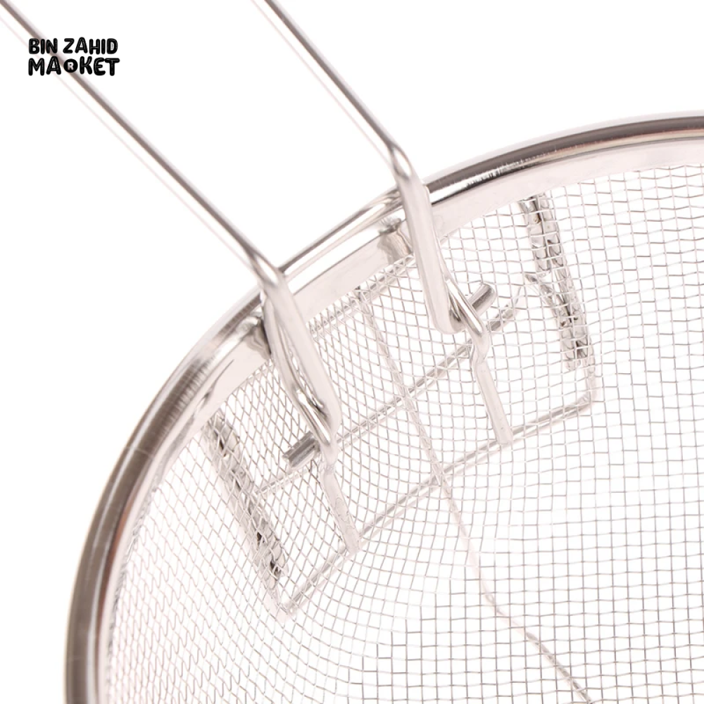 STAINLESS STEEL FRENCH FRY STRAINER BASKET – ROUND DEEP FRY MESH WITH HANDLE