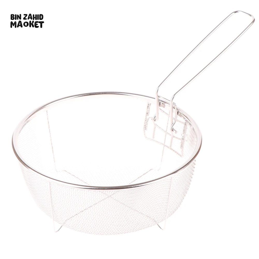STAINLESS STEEL FRENCH FRY STRAINER BASKET – ROUND DEEP FRY MESH WITH HANDLE