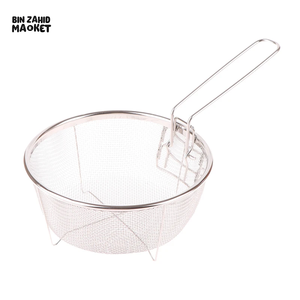 STAINLESS STEEL FRENCH FRY STRAINER BASKET – ROUND DEEP FRY MESH WITH HANDLE