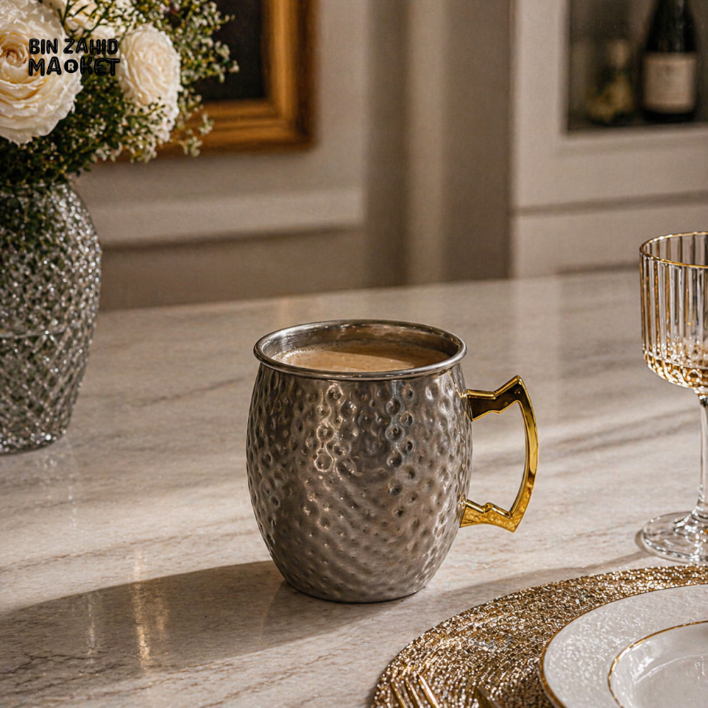 STAINLESS STEEL HAMMERED MUG - 550ML