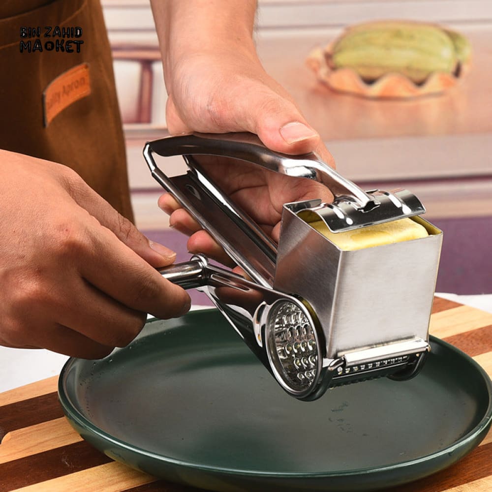 STAINLESS STEEL HANDHELD ROTARY CHEESE GRATER & VEGETABLE SHREDDER