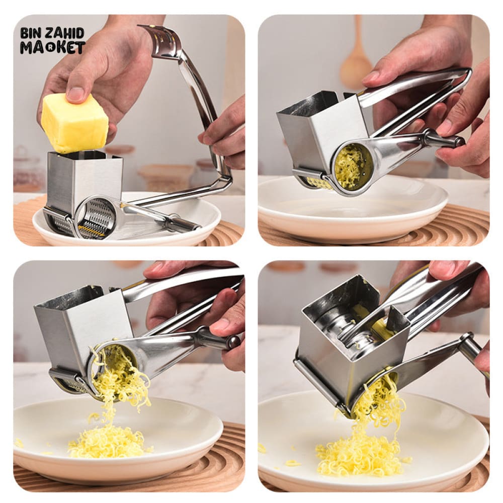 STAINLESS STEEL HANDHELD ROTARY CHEESE GRATER & VEGETABLE SHREDDER