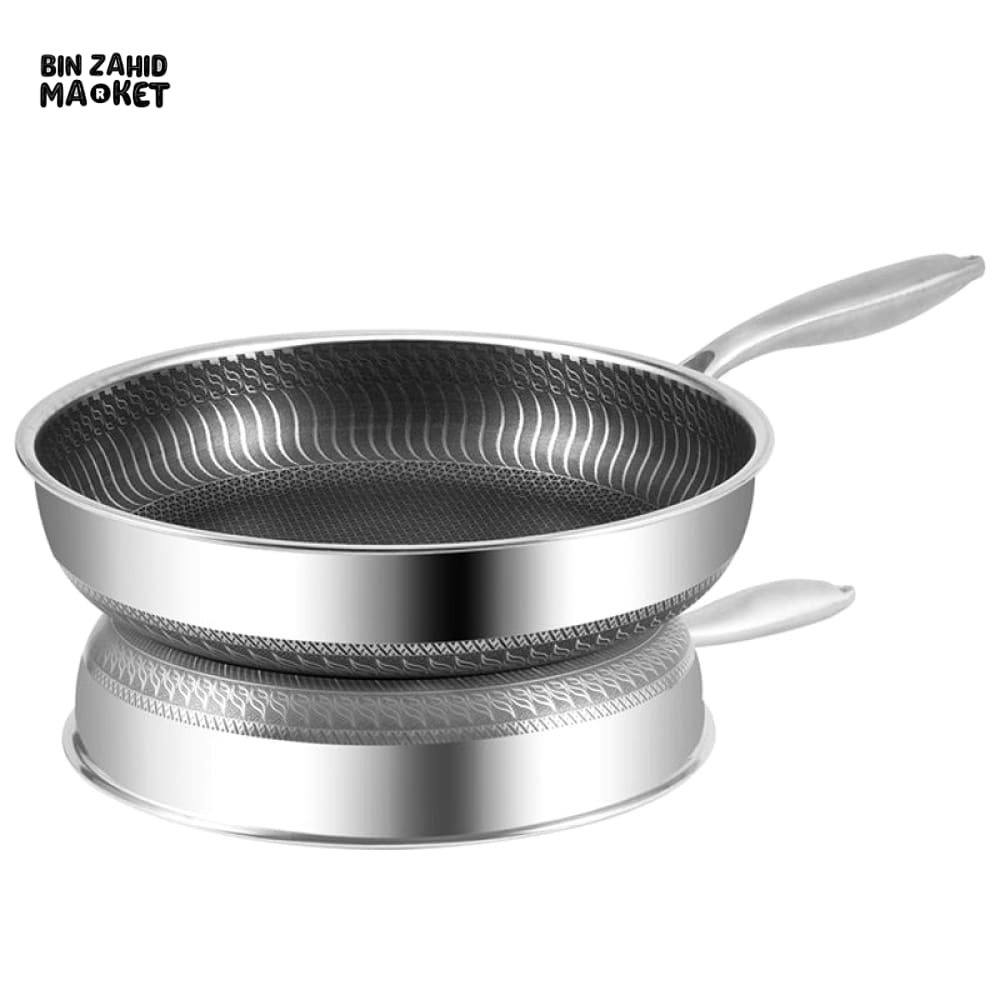 STAINLESS STEEL HONEY-COMB LASER COATED FRYING PAN WITH HEAVY BASE