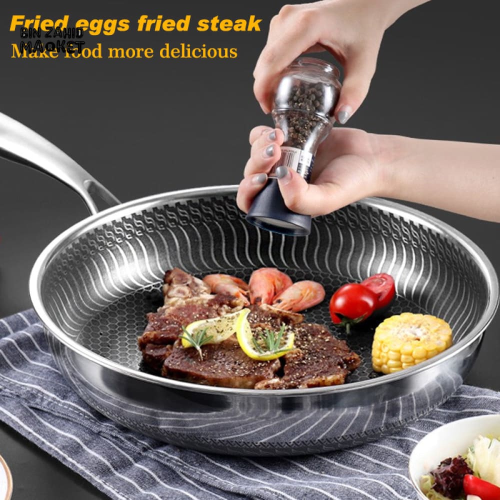STAINLESS STEEL HONEY-COMB LASER COATED FRYING PAN WITH HEAVY BASE