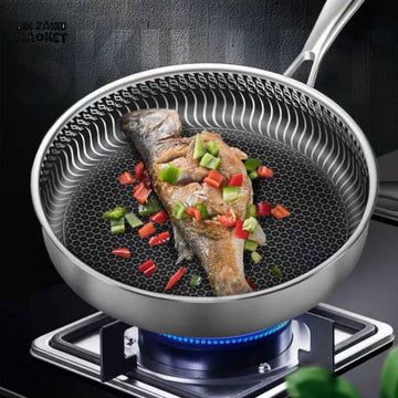 STAINLESS STEEL HONEY-COMB LASER COATED FRYING PAN WITH HEAVY BASE