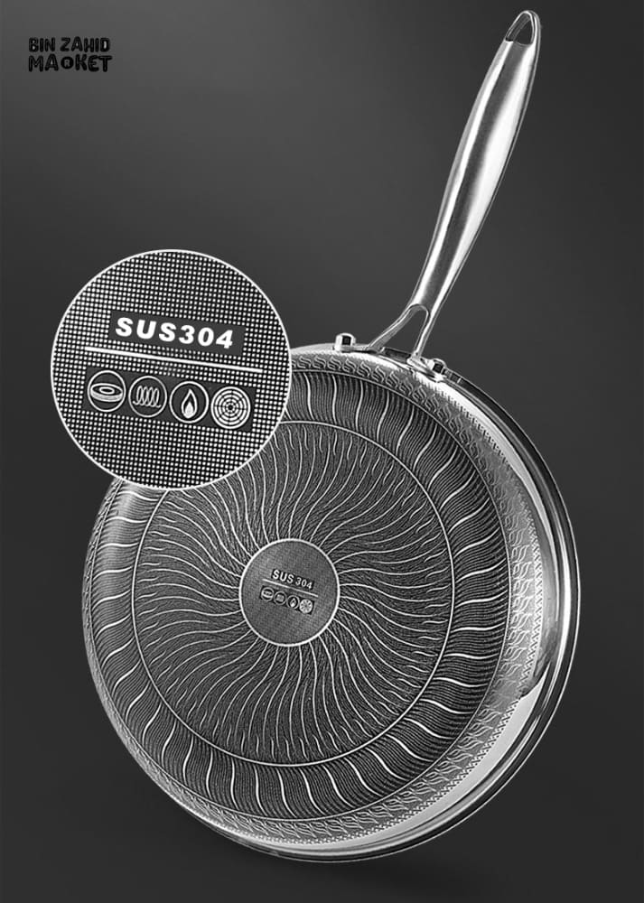 STAINLESS STEEL HONEY-COMB LASER COATED FRYING PAN WITH HEAVY BASE