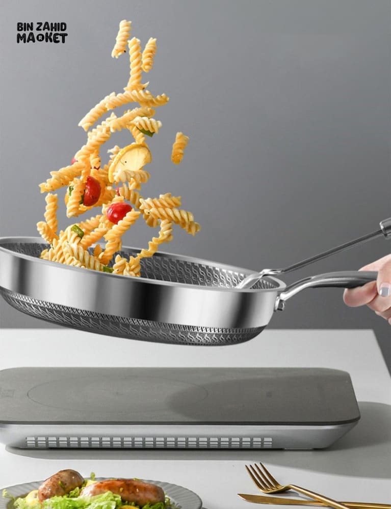 STAINLESS STEEL HONEY-COMB LASER COATED FRYING PAN WITH HEAVY BASE