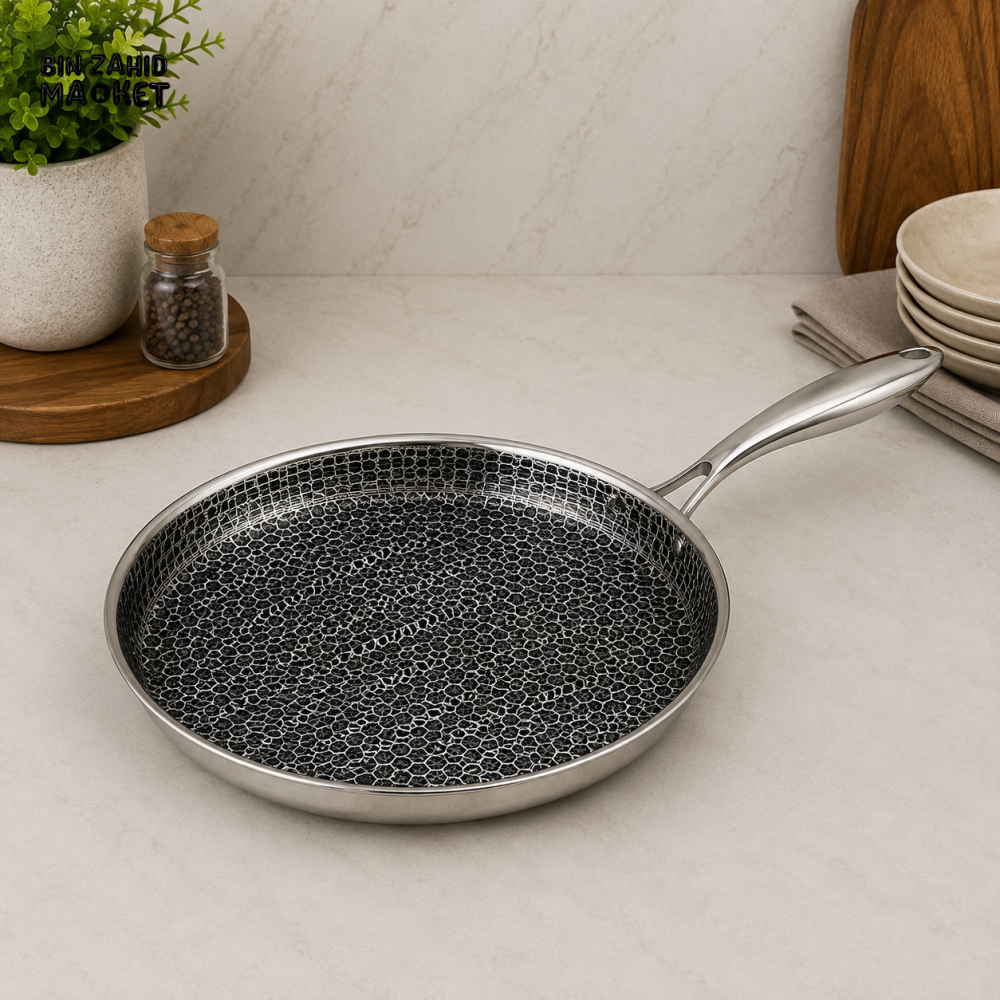 STAINLESS STEEL HONEYCOMB SHALLOW FRYING PAN - 30CM