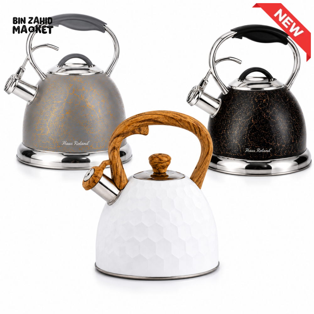 STAINLESS STEEL HONEYCOMB WHISTLING TEA KETTLE WITH WOOD-GRAIN HANDLE 3.0LTR