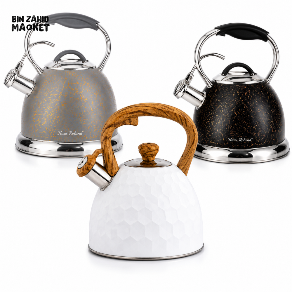 STAINLESS STEEL HONEYCOMB WHISTLING TEA KETTLE WITH WOOD-GRAIN HANDLE 3.0LTR