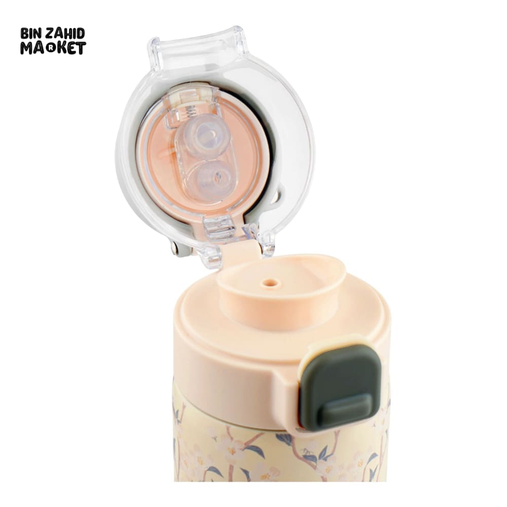 STAINLESS STEEL INSULATED FLOWER PRINT DUAL CAP WATER BOTTLE 700ML - BEIGE