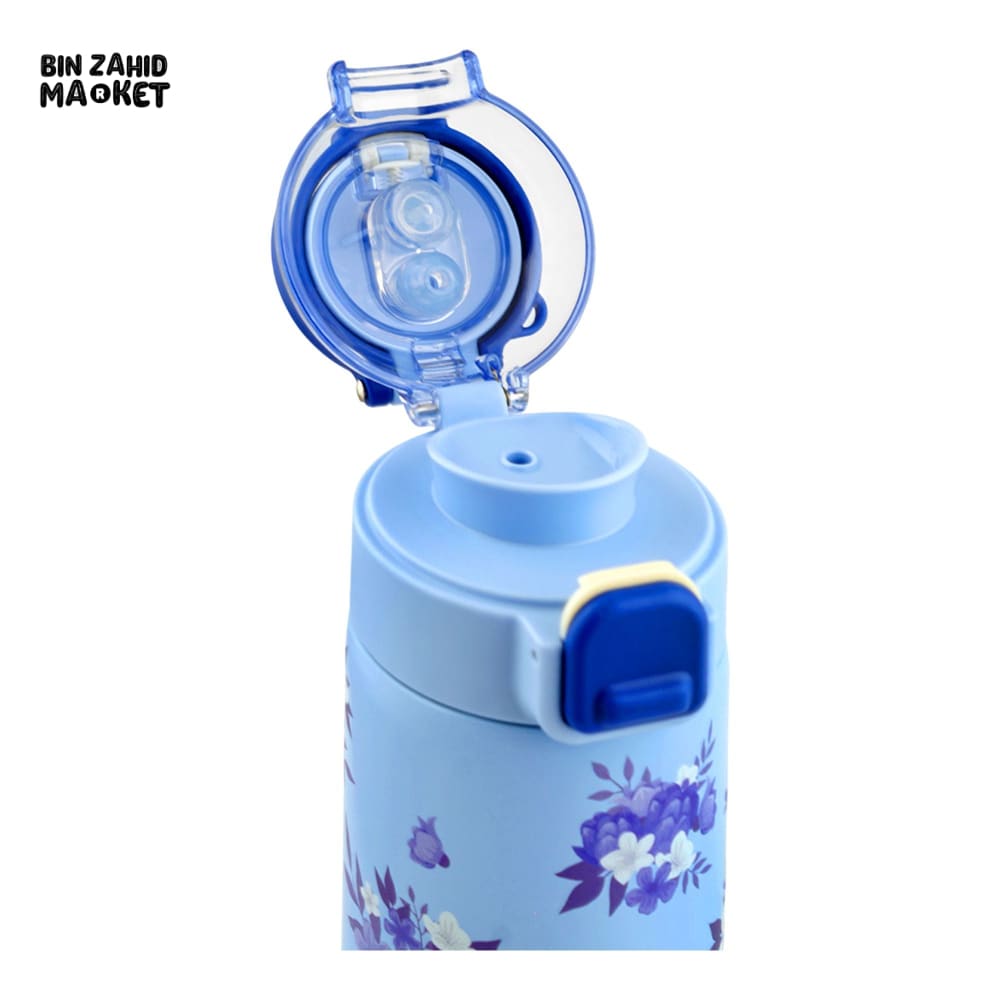 STAINLESS STEEL INSULATED FLOWER PRINT DUAL CAP WATER BOTTLE 700ML - BLUE