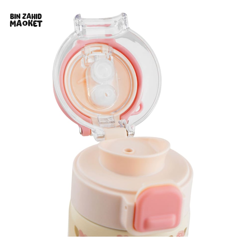 STAINLESS STEEL INSULATED FLOWER PRINT DUAL CAP WATER BOTTLE 700ML - CARAMEL