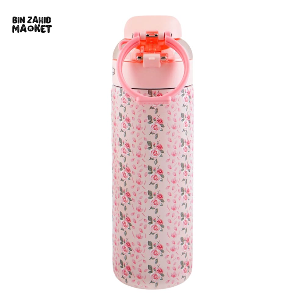 STAINLESS STEEL INSULATED FLOWER PRINT DUAL CAP WATER BOTTLE 700ML - LIGHT PINK