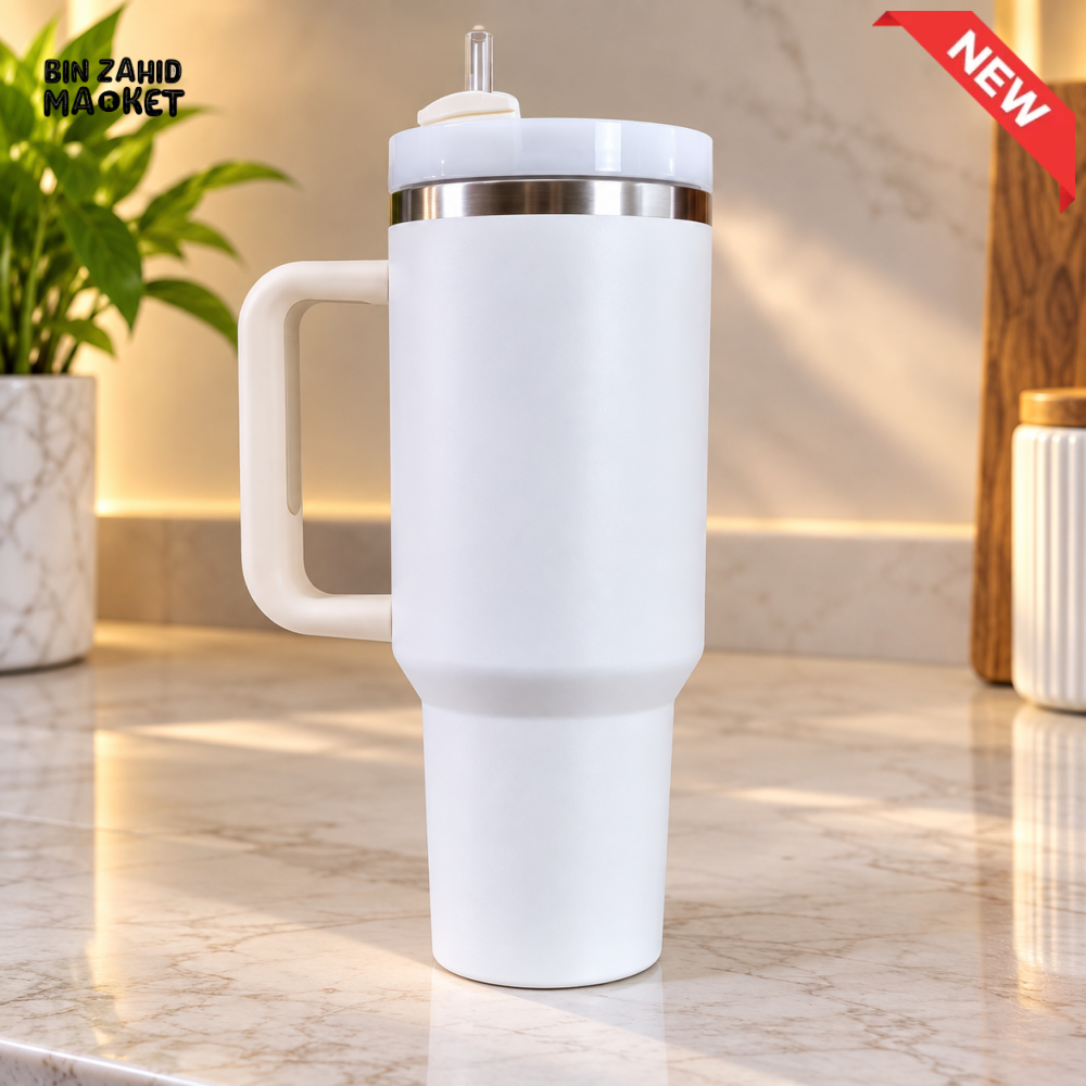 STAINLESS STEEL INSULATED TRAVEL TUMBLER WITH HANDLE AND STRAW 40OZ