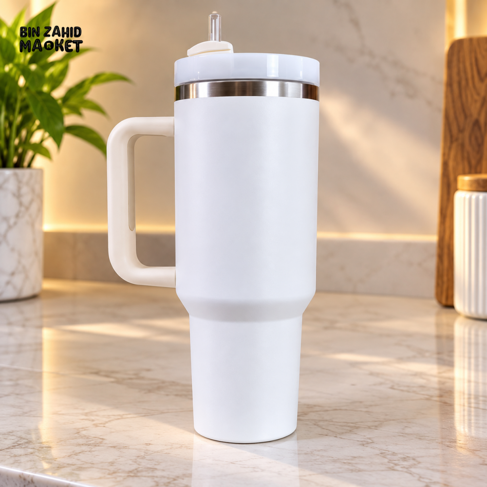 STAINLESS STEEL INSULATED TRAVEL TUMBLER WITH HANDLE AND STRAW 40OZ