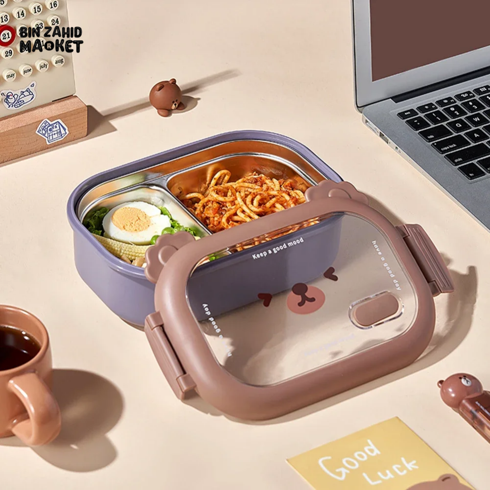 STAINLESS STEEL LUNCH BOX – MICROWAVABLE FOOD STORAGE PORTABLE THERMOS WITH DIVIDERS PERFECT FOR ADULTS & KIDS IDEAL FOR SCHOOL OFFICE & TRAVEL