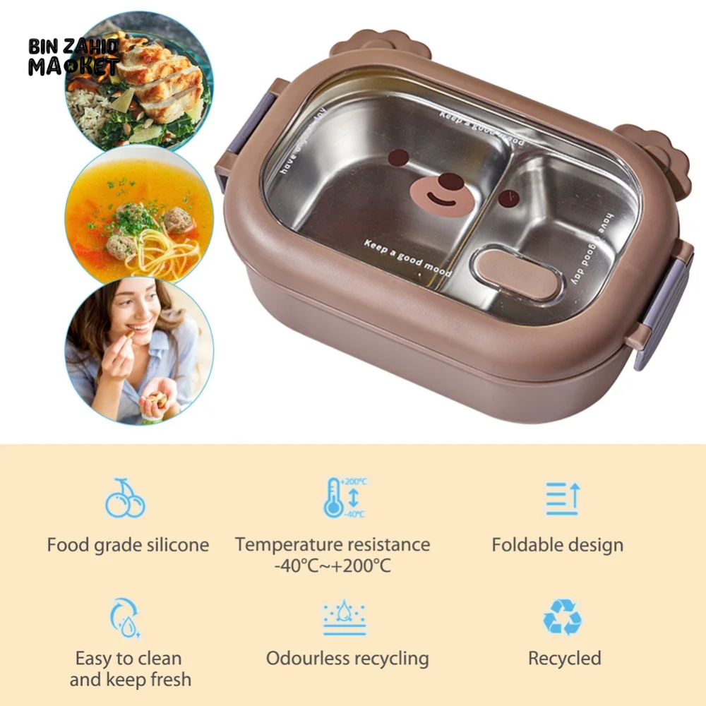 STAINLESS STEEL LUNCH BOX – MICROWAVABLE FOOD STORAGE PORTABLE THERMOS WITH DIVIDERS PERFECT FOR ADULTS & KIDS IDEAL FOR SCHOOL OFFICE & TRAVEL