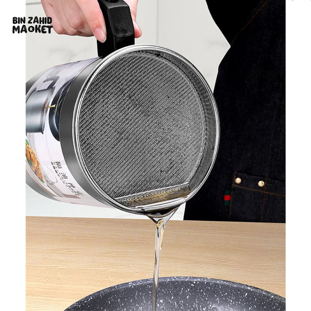 STAINLESS STEEL OIL FILTER POT – LARGE CAPACITY GREASE SEPARATOR WITH LID - 1.4 L