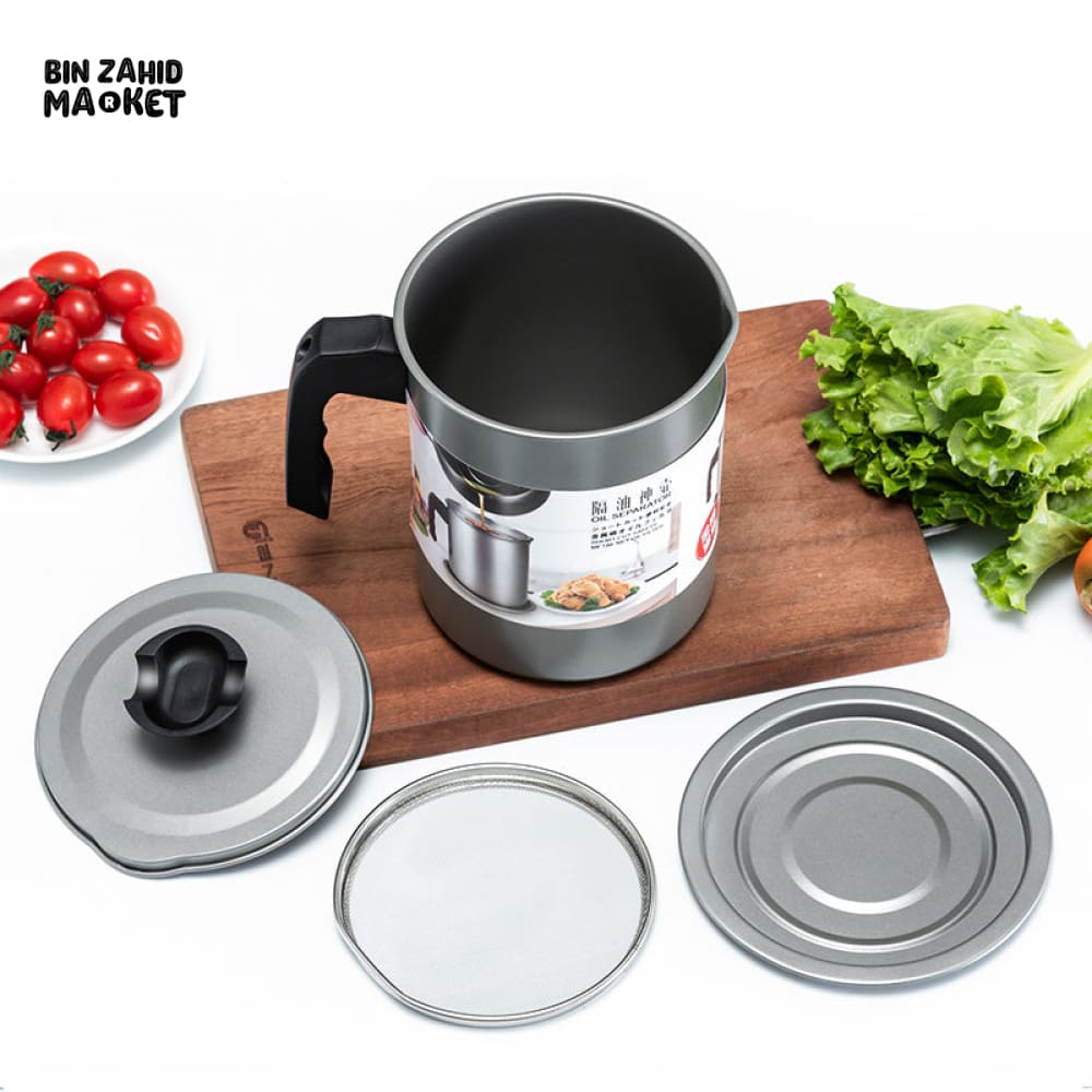 STAINLESS STEEL OIL FILTER POT – LARGE CAPACITY GREASE SEPARATOR WITH LID - 1.4 L