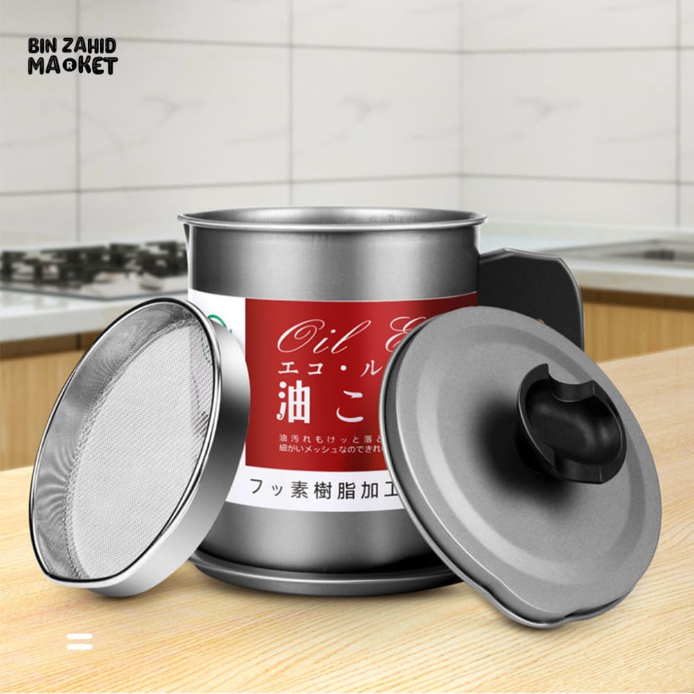 STAINLESS STEEL OIL FILTER POT – LARGE CAPACITY GREASE SEPARATOR WITH LID - 1.4 L