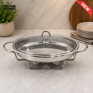 STAINLESS STEEL ROUND CHAFING DISH FOOD WARMER WITH GLASS LID - 3 LITER