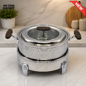 STAINLESS STEEL ROUND FOOD WARMER WITH GLASS LID - 24 CM