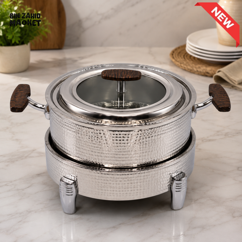 STAINLESS STEEL ROUND FOOD WARMER WITH GLASS LID