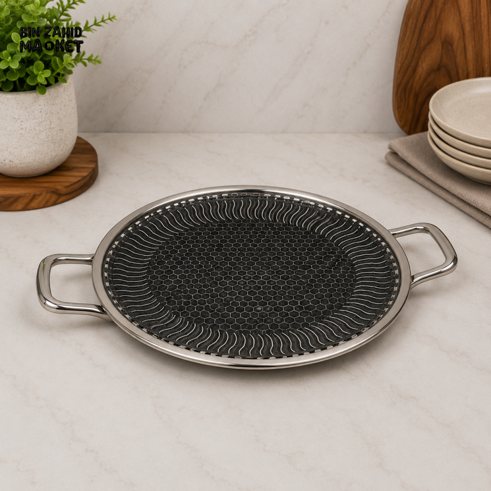 STAINLESS STEEL ROUND ROASTING PAN WITH DOUBLE HANDLES - 38CM