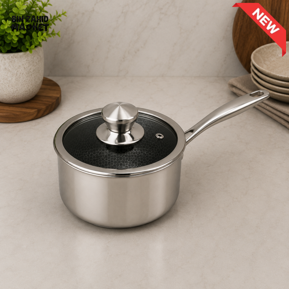 STAINLESS STEEL SAUCEPAN WITH GLASS LID - 18CM