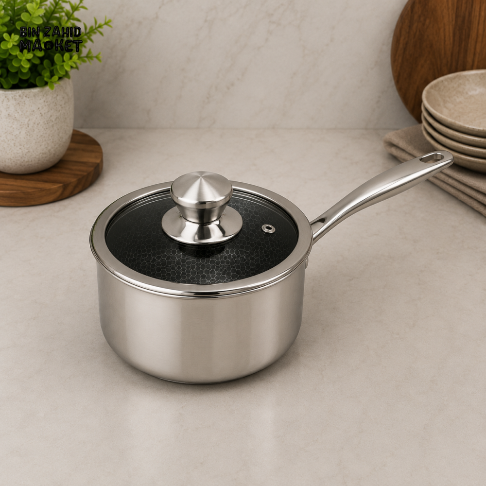 STAINLESS STEEL SAUCEPAN WITH GLASS LID - 20CM