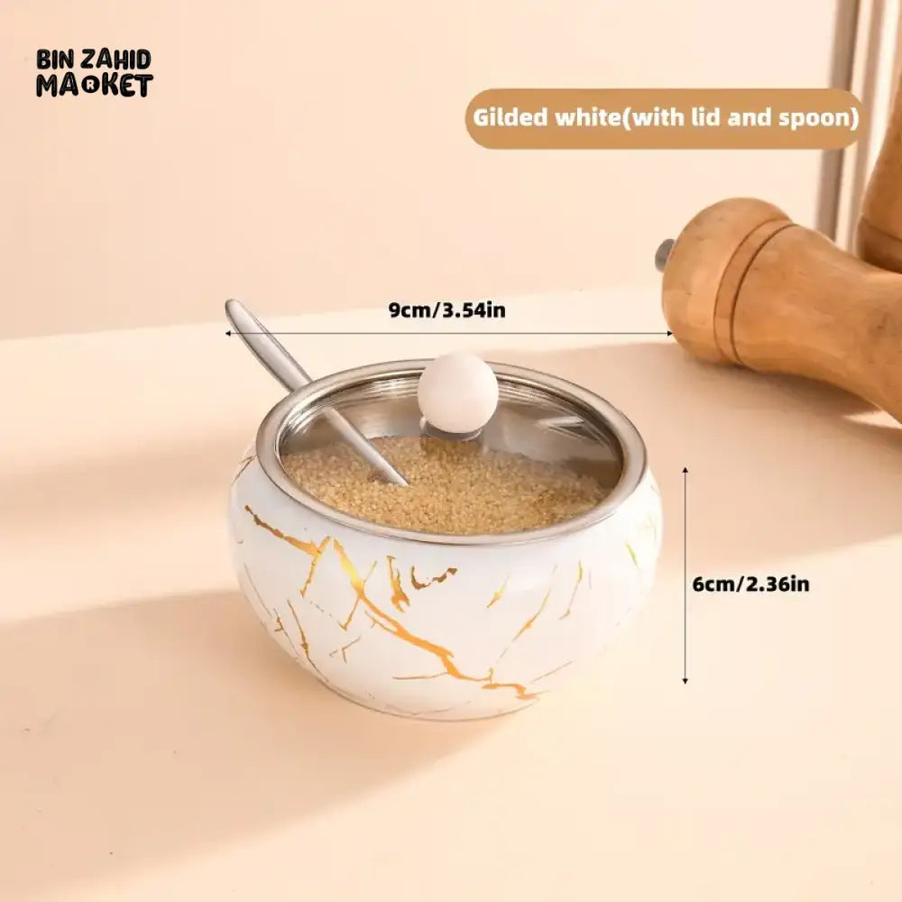 STAINLESS STEEL SEASONING JAR WITH SPOON & LID, SPICE SHAKER White