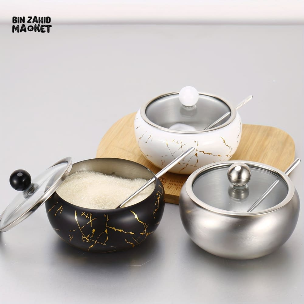 STAINLESS STEEL SEASONING JAR WITH SPOON & LID, SPICE SHAKER