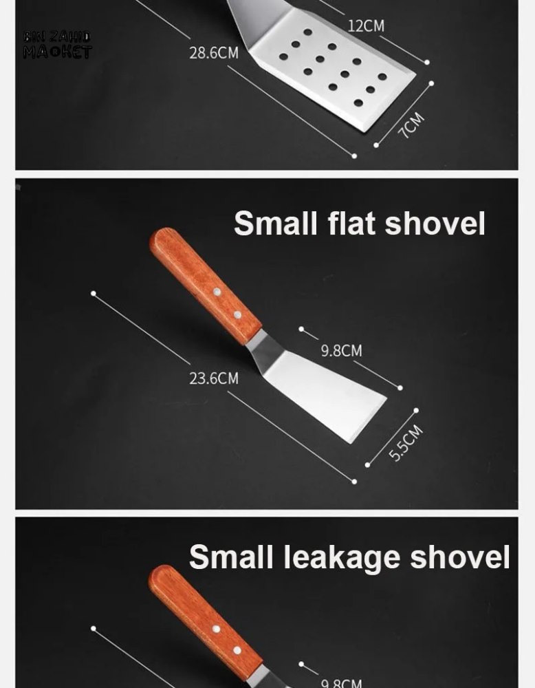 STAINLESS STEEL STEAK SPATULA WITH WOODEN HANDLE BBQ TURNER