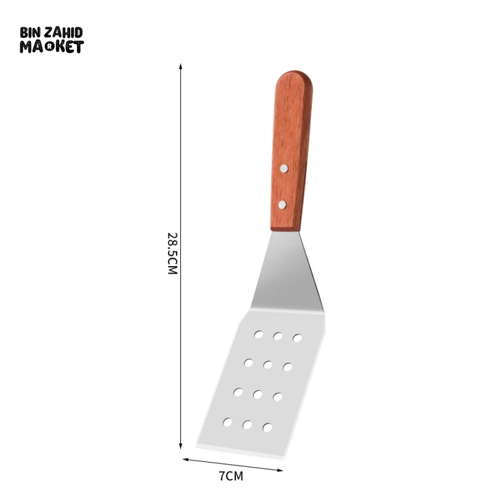 STAINLESS STEEL STEAK SPATULA WITH WOODEN HANDLE BBQ TURNER
