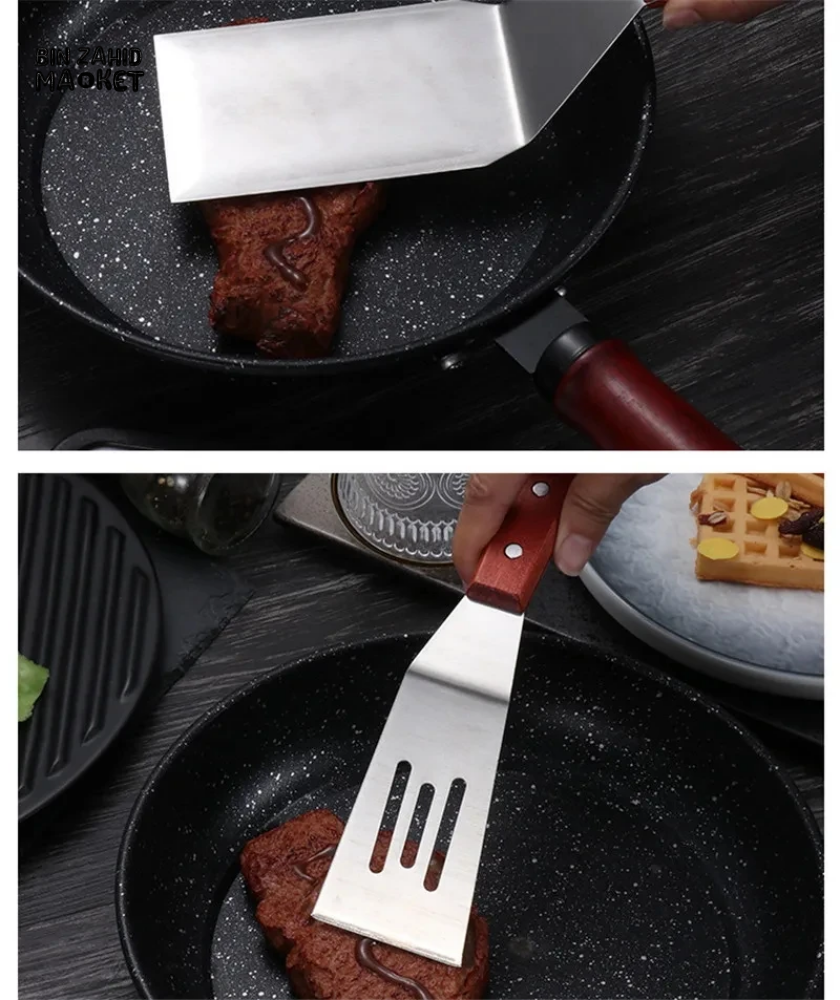 STAINLESS STEEL STEAK SPATULA WITH WOODEN HANDLE BBQ TURNER