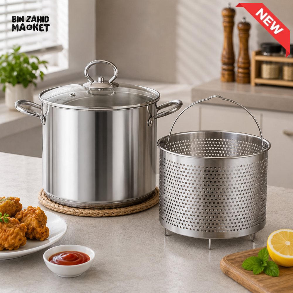 STAINLESS STEEL STOCK POT WITH STRAINER BASKET - 3.5 Ltr