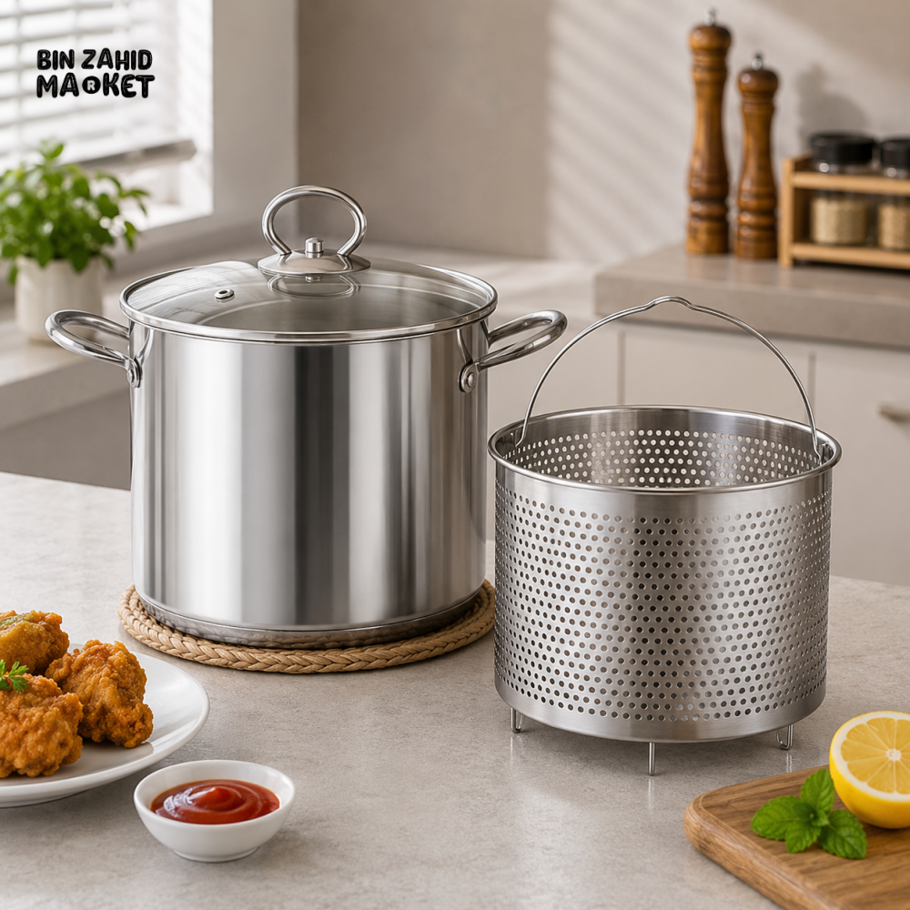 STAINLESS STEEL STOCK POT WITH STRAINER BASKET - 3.5 Ltr