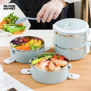 STAINLESS STEEL THERMAL LUNCH BOX LEAKPROOF PORTABLE MULTI-PURPOSE CONTAINER - 2 LAYERS