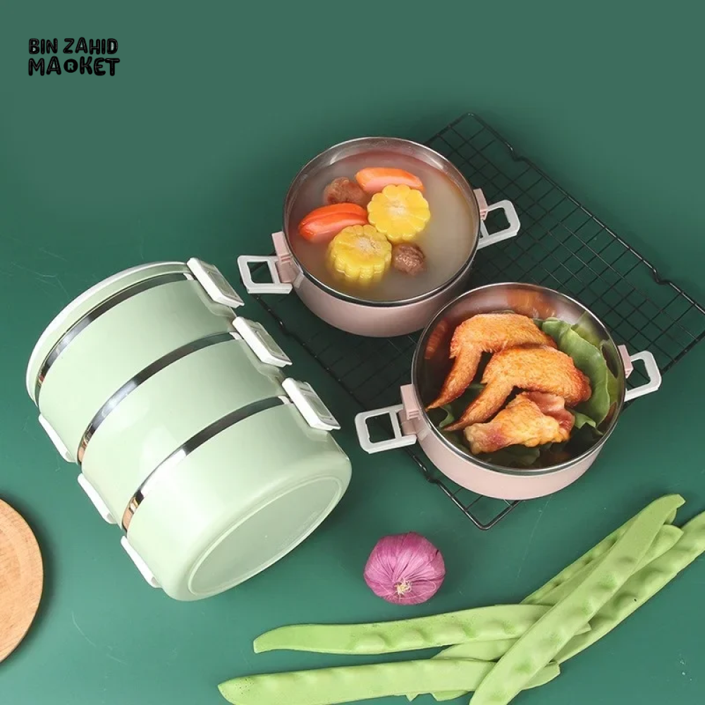 STAINLESS STEEL THERMAL LUNCH BOX LEAKPROOF PORTABLE MULTI-PURPOSE CONTAINER - 3 LAYERS