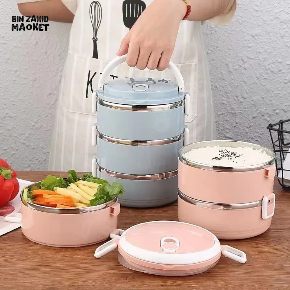 STAINLESS STEEL THERMAL LUNCH BOX LEAKPROOF PORTABLE MULTI-PURPOSE CONTAINER - 3 LAYERS